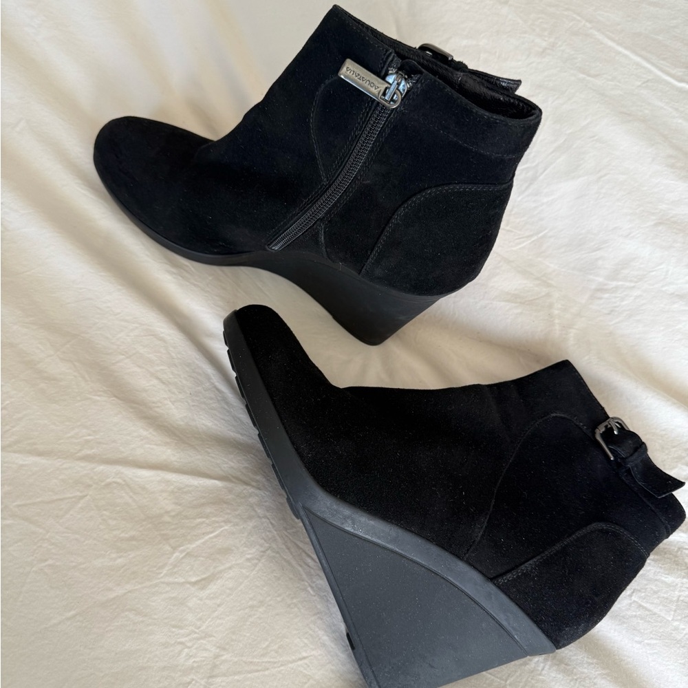 Aquatalia Black Suede Wedge Ankle Boots